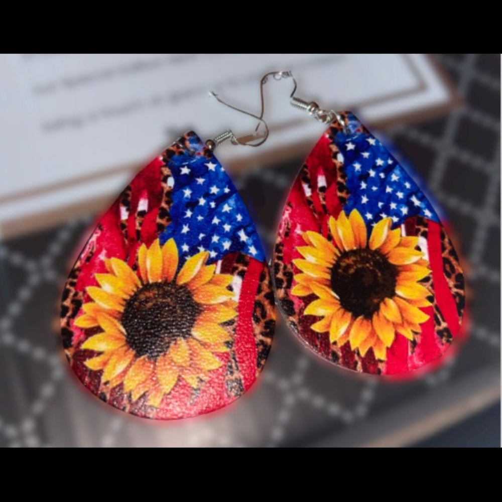 New Handmade Tear Drop Earrings Sunflower Flag